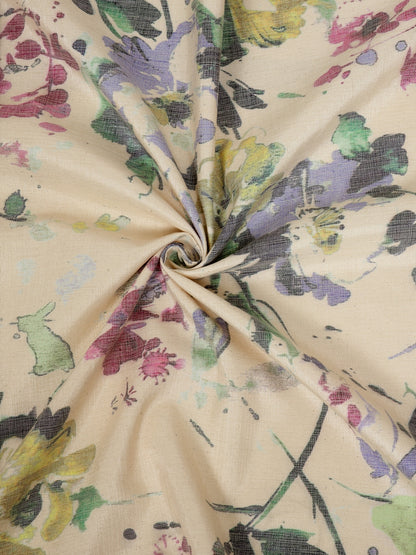 Floral Jute Digital Printed Premium Yellow Eyelet Curtain, Pack of 1