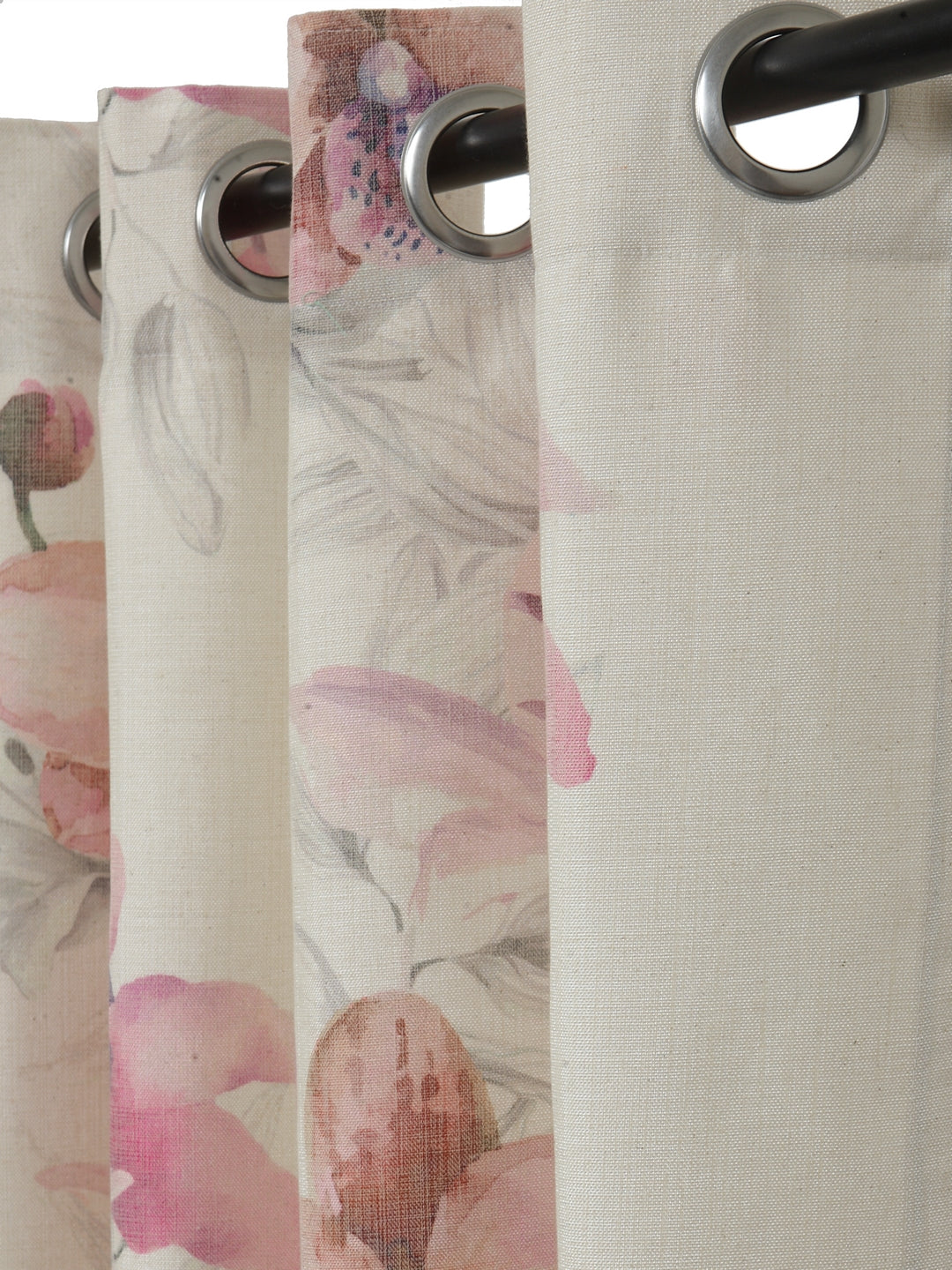 Soumya Floral Jute Digital Printed Premium Lilly Pink Eyelet Curtain, Pack of 1