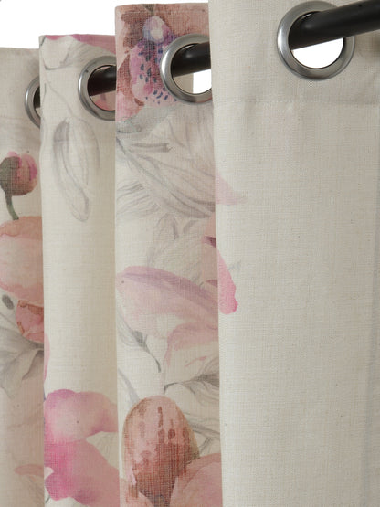 Soumya Floral Jute Digital Printed Premium Lilly Pink Eyelet Curtain, Pack of 1