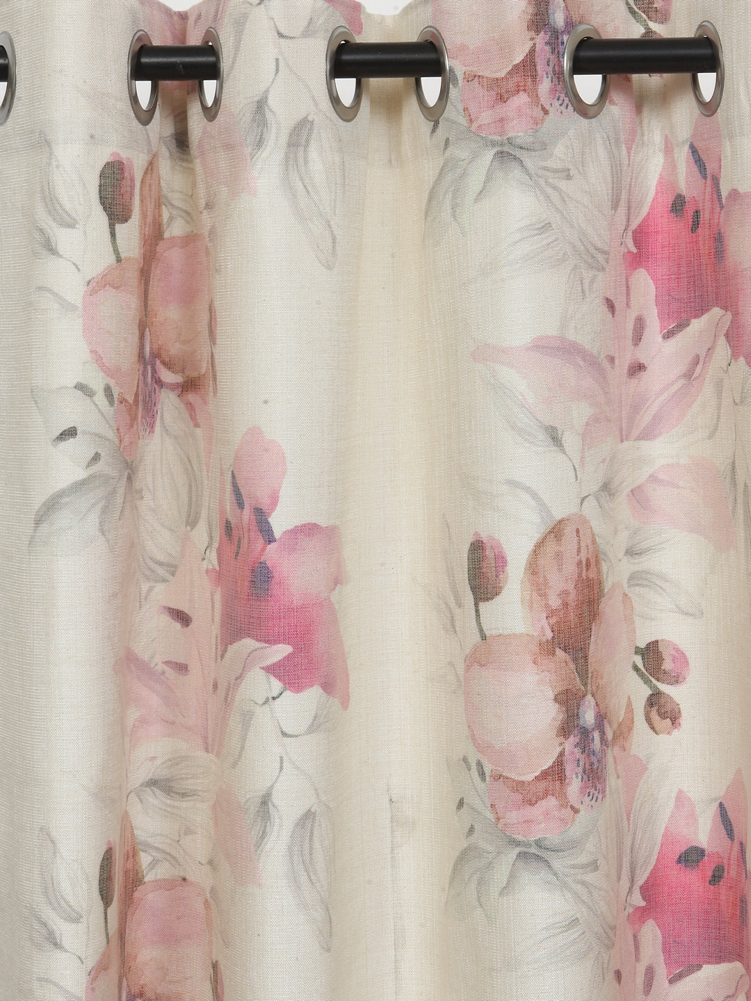 Soumya Floral Jute Digital Printed Premium Lilly Pink Eyelet Curtain, Pack of 1