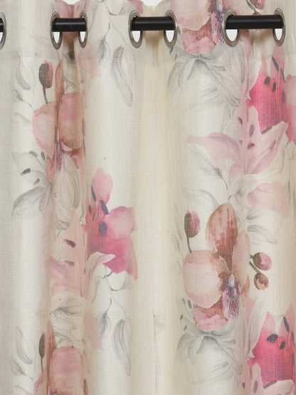 Soumya Floral Jute Digital Printed Premium Lilly Pink Eyelet Curtain, Pack of 1