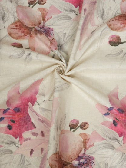 Soumya Floral Jute Digital Printed Premium Lilly Pink Eyelet Curtain, Pack of 1