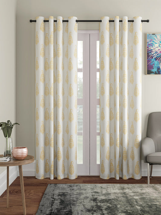 Soumya 100 % Cotton Voile Fabric Printed Yellow Eyelet Curtain, Pack of 1