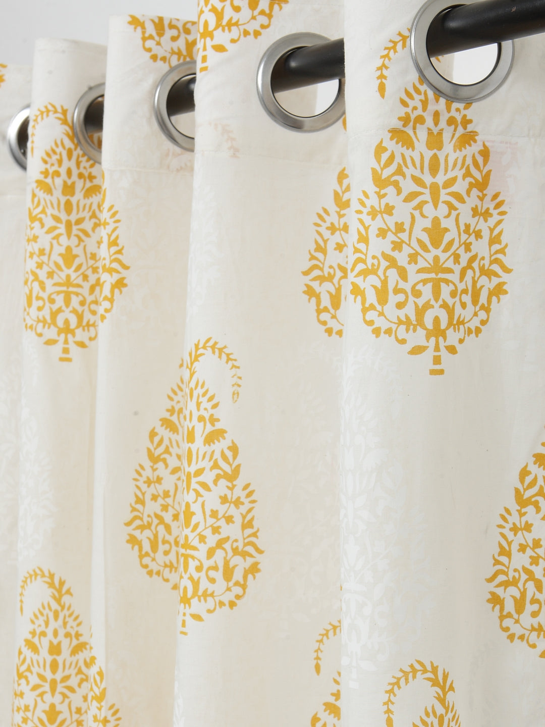 Soumya 100 % Cotton Voile Fabric Printed Yellow Eyelet Curtain, Pack of 1