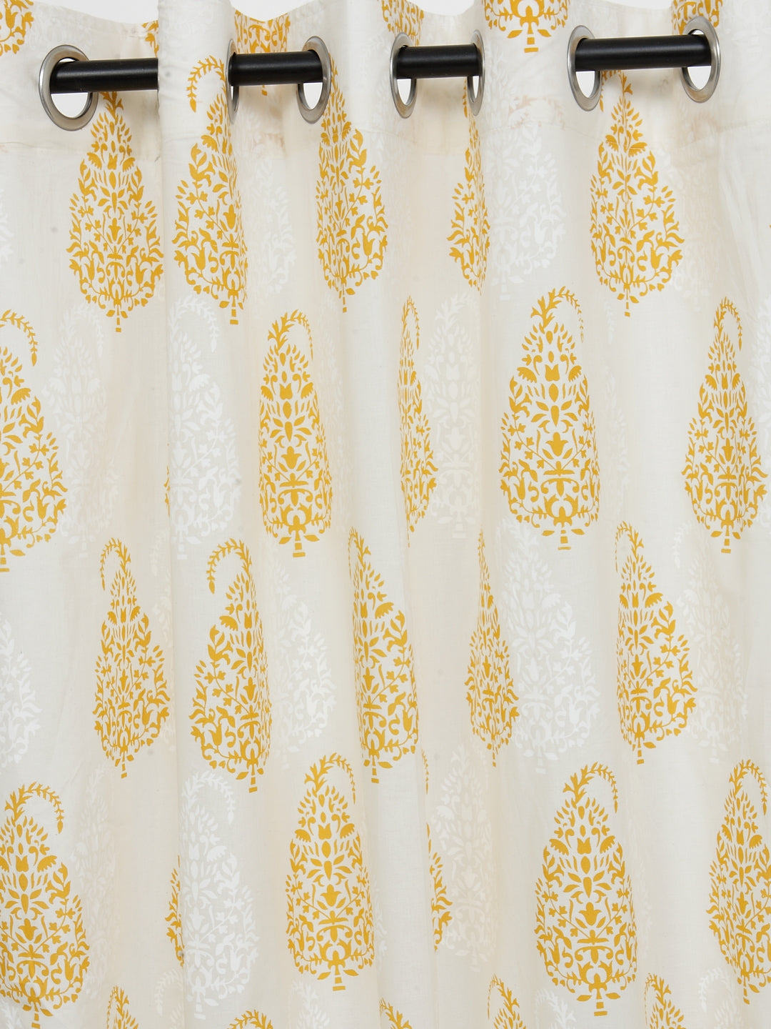 Soumya 100 % Cotton Voile Fabric Printed Yellow Eyelet Curtain, Pack of 1