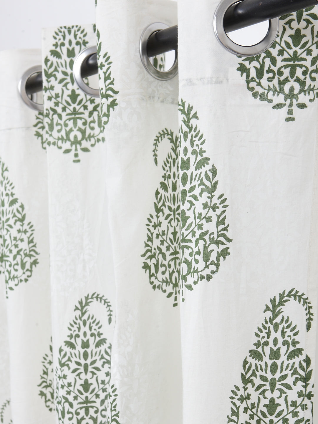 Soumya 100 % Cotton Voile Fabric Printed Green Eyelet Curtain, Pack of 1