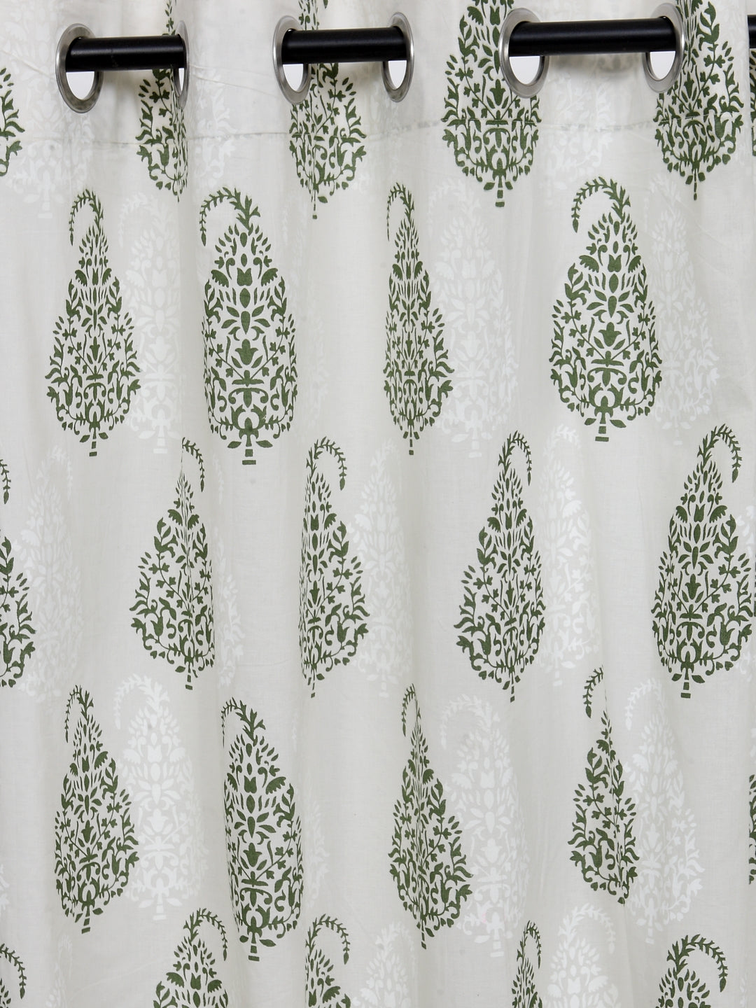 Soumya 100 % Cotton Voile Fabric Printed Green Eyelet Curtain, Pack of 1