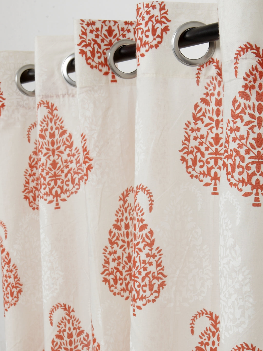 Soumya 100 % Cotton Voile Fabric Printed Rust/Red Eyelet Curtain, Pack of 1