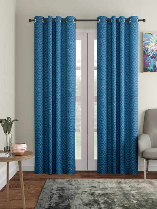 Soumya Cotton Dobby Grommet Blue Eyelet Curtain, Pack of 1