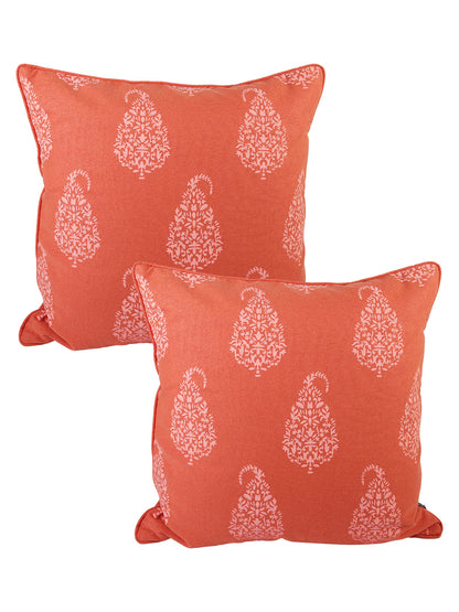 Soumya 2 Pieces Rust Orange & White Ethnic Motifs Pure Cotton Square Cushion Covers