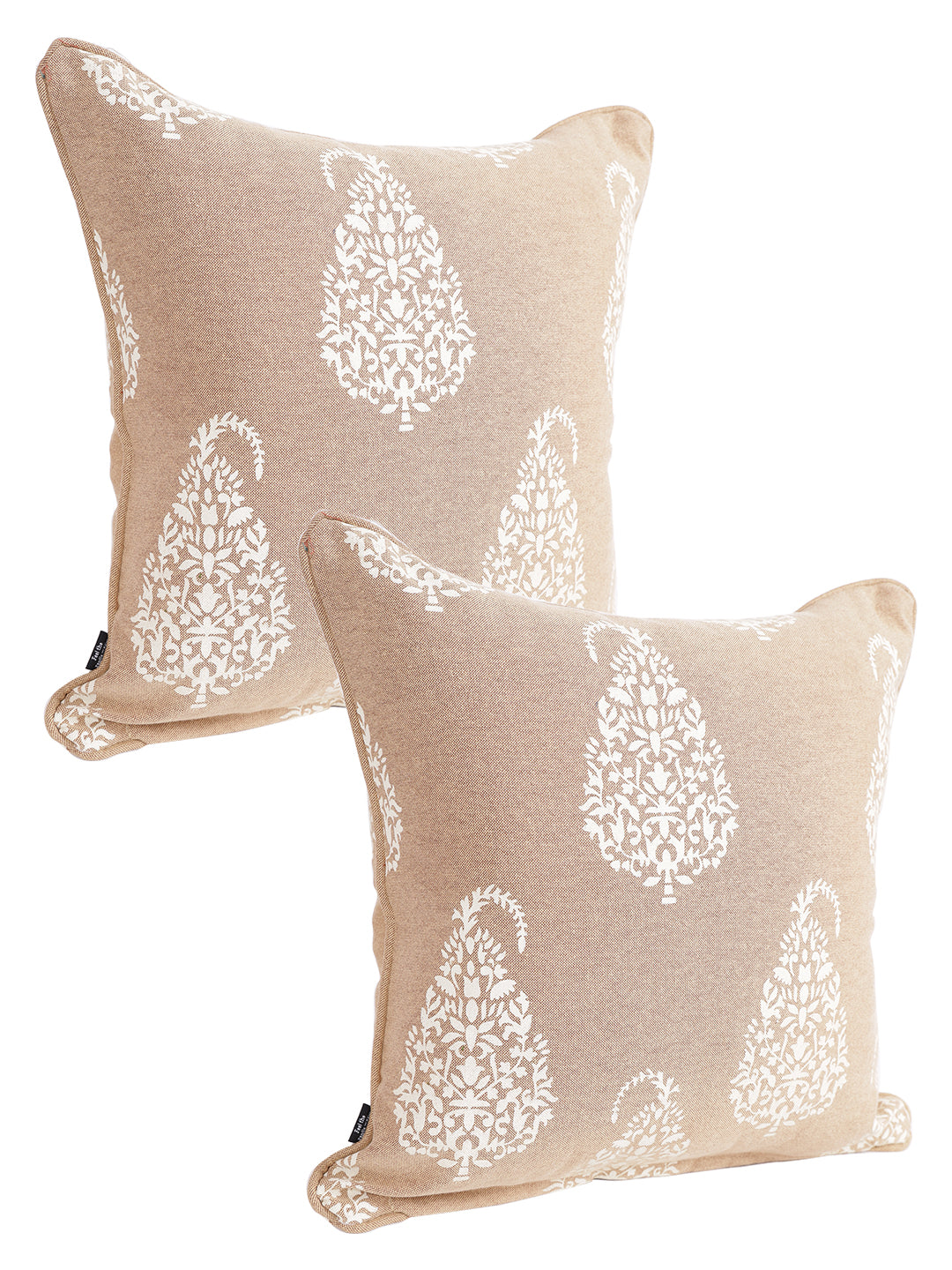 Set of 2 Premium Cotton Paisley Beige Color Cushion Cover Set