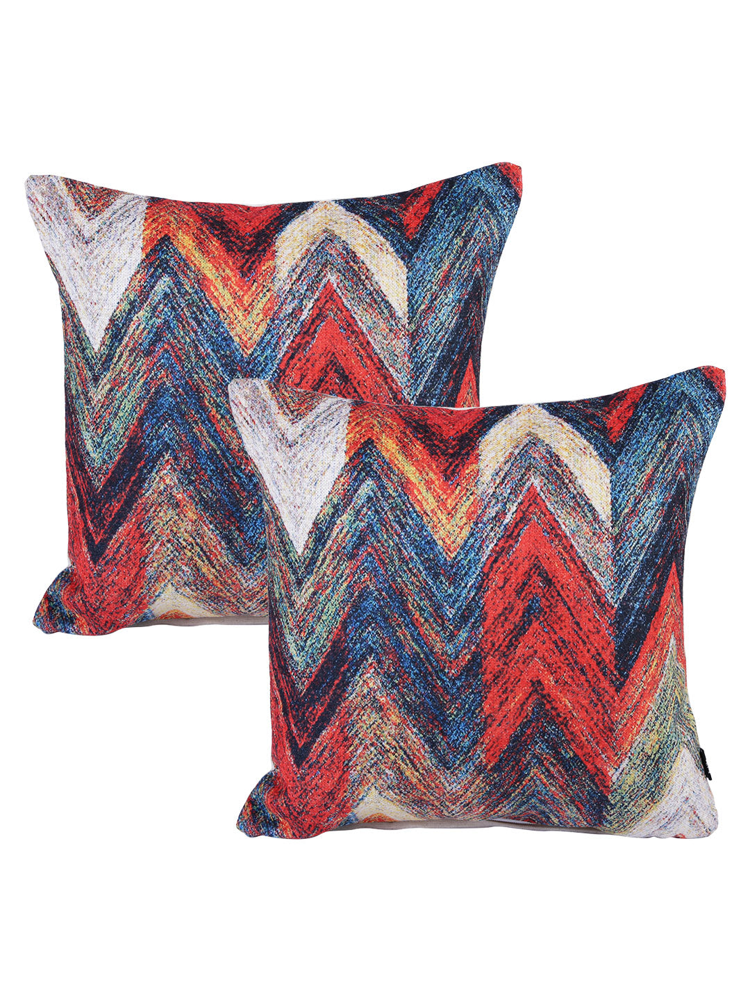 Stylish Blue & Red Color Printed Square Cushion Covers - 2pcs