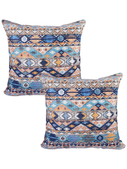 Soumya 2 Pieces Turquoise Blue & Orange Ethnic Motifs Square Cushion Covers