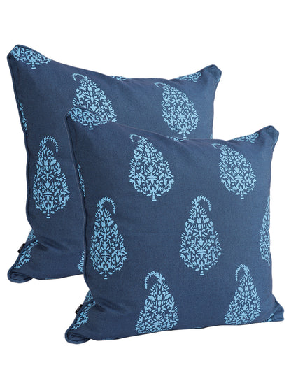 Set of 2 Premium Cotton Paisley Blue Color Cushion Cover Set, 2 pc Cushion Cover