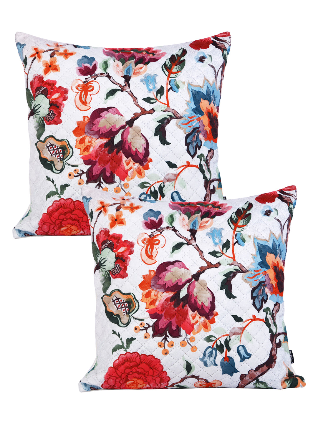 Soumya Red & White 2 Pieces Floral Printed Square Cushion Covers