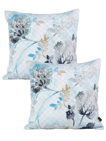 Soumya Grey & Blue 2 Pcs Floral Square Cushion Covers