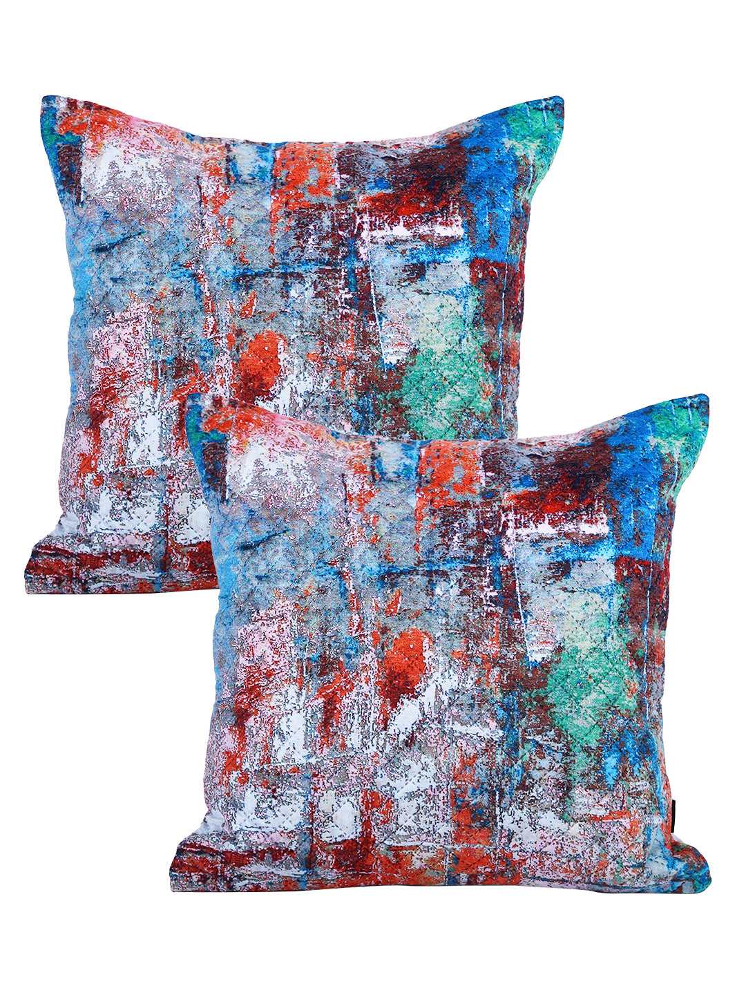 Soumya Blue & Red 2 Pieces Abstract Printed Square Cushion Covers