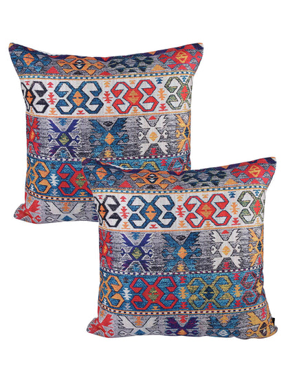 Soumya Navy Blue & White 2 Pieces Geometric Square Cushion Covers