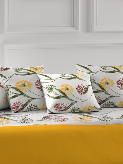 Mix n Match Cotton Floral Design Yellow Color Diwan Set, 1 Diwan Sheet, 2 Bolster Cover, 3 Cushion Covers