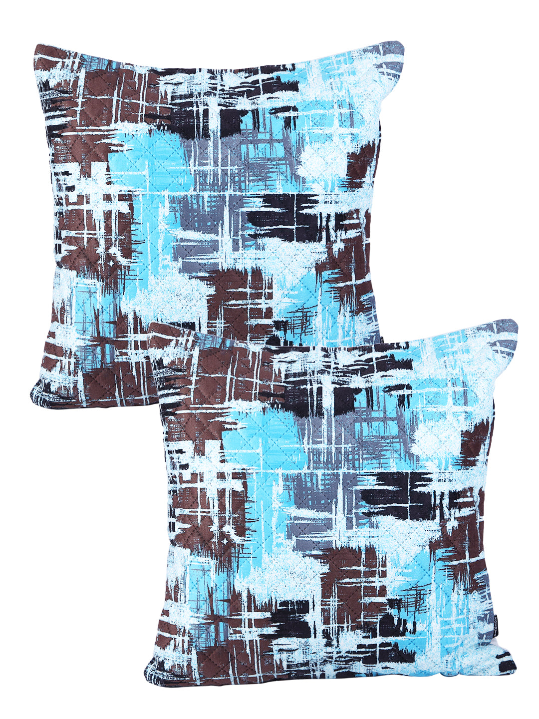 Soumya Turquoise Blue & Brown 2 Pieces Abstract Printed Square Cushion Covers