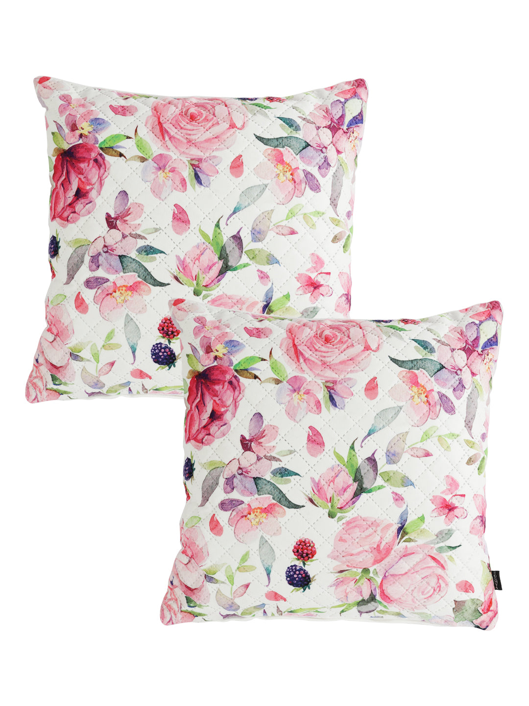 Stylish Pink & White Color Floral Printed Square Cushion Covers - 2 Pcs