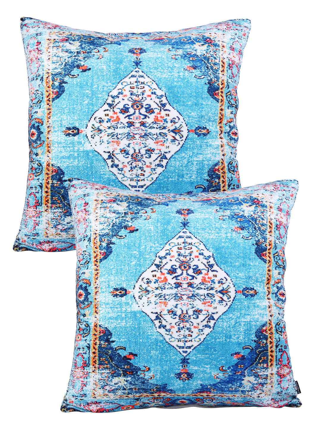 Soumya Turquoise Blue & White 2 Pcs Ethnic Motifs Square Cushion Covers