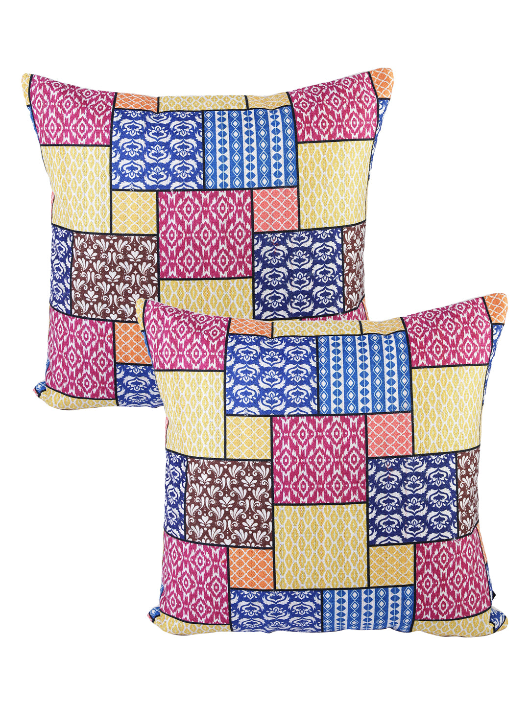 Soumya 2 Pieces Yellow & Blue Ethnic Motifs Square Cushion Covers