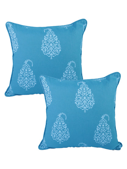 Soumya 2 Pieces Turquoise Blue Ethnic Motifs Pure Cotton Square Cushion Covers