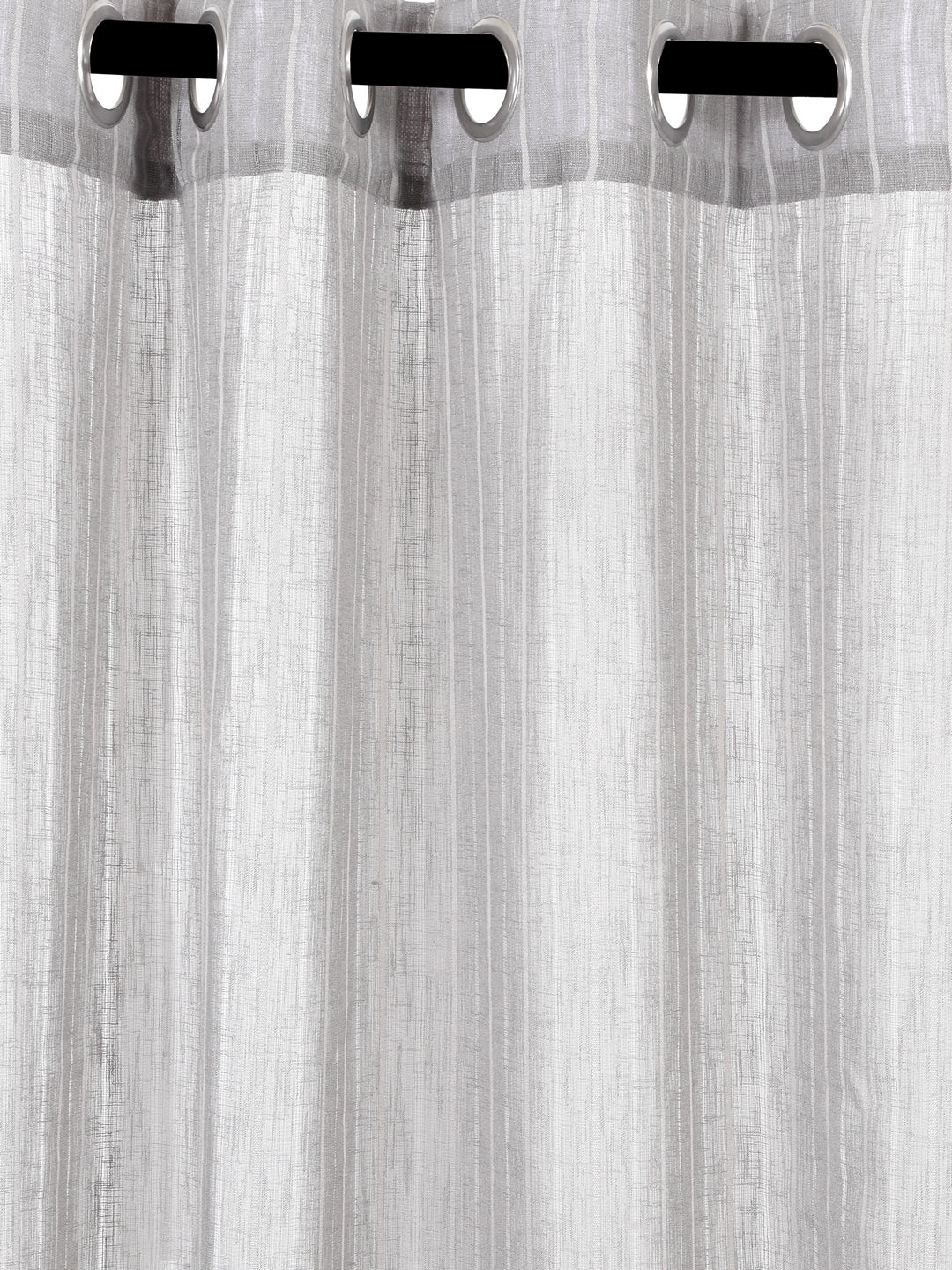 Soumya Premium Lightweight Solid Stripes Sheer Grey/Silver Color Linen Curtain, Pack of 1