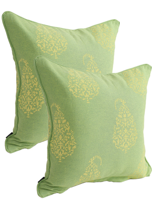 Set of 2 Premium Cotton Paisley Green Color Cushion Cover, 2 pc Cushion Cover