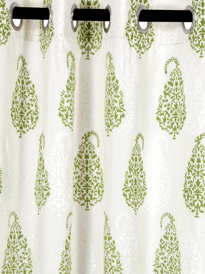 Soumya 100 % Cotton Voile Fabric Printed Light Green Eyelet Curtain, Pack of 1