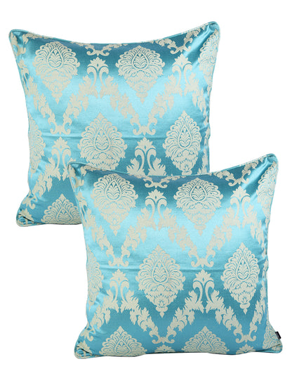 Soumya Turquoise Blue & White 2 Pieces Ethnic Motifs Textured Cotton Square Cushion Covers