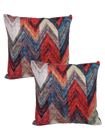 Soumya 2 Pieces Blue & Red Geometric Square Cushion Covers