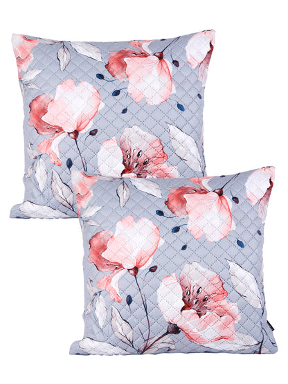 Soumya Grey & Pink 2 Pcs Floral Square Cushion Covers