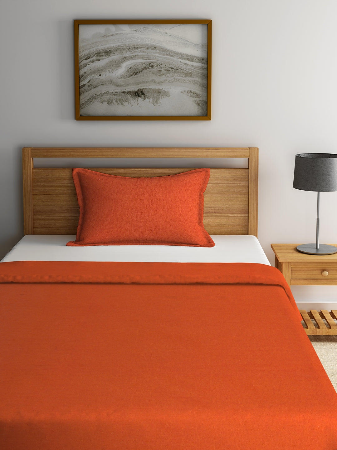 Set of 2 Solid Pattern Rust Color Cotton Single Bedcover Set, 1 Single Bedcover, with 1 Pillow Cover