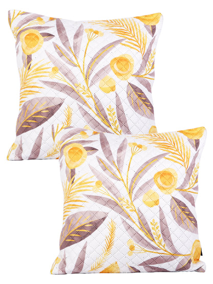 Soumya Yellow & White 2 Pcs Floral Square Cushion Covers