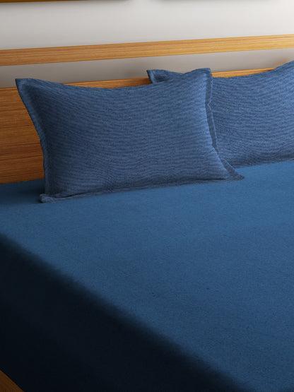 Set of 3 Premium Plain Cotton Double Bedcover Set, 1 Double Bedcover, with 2 Pillow Cover