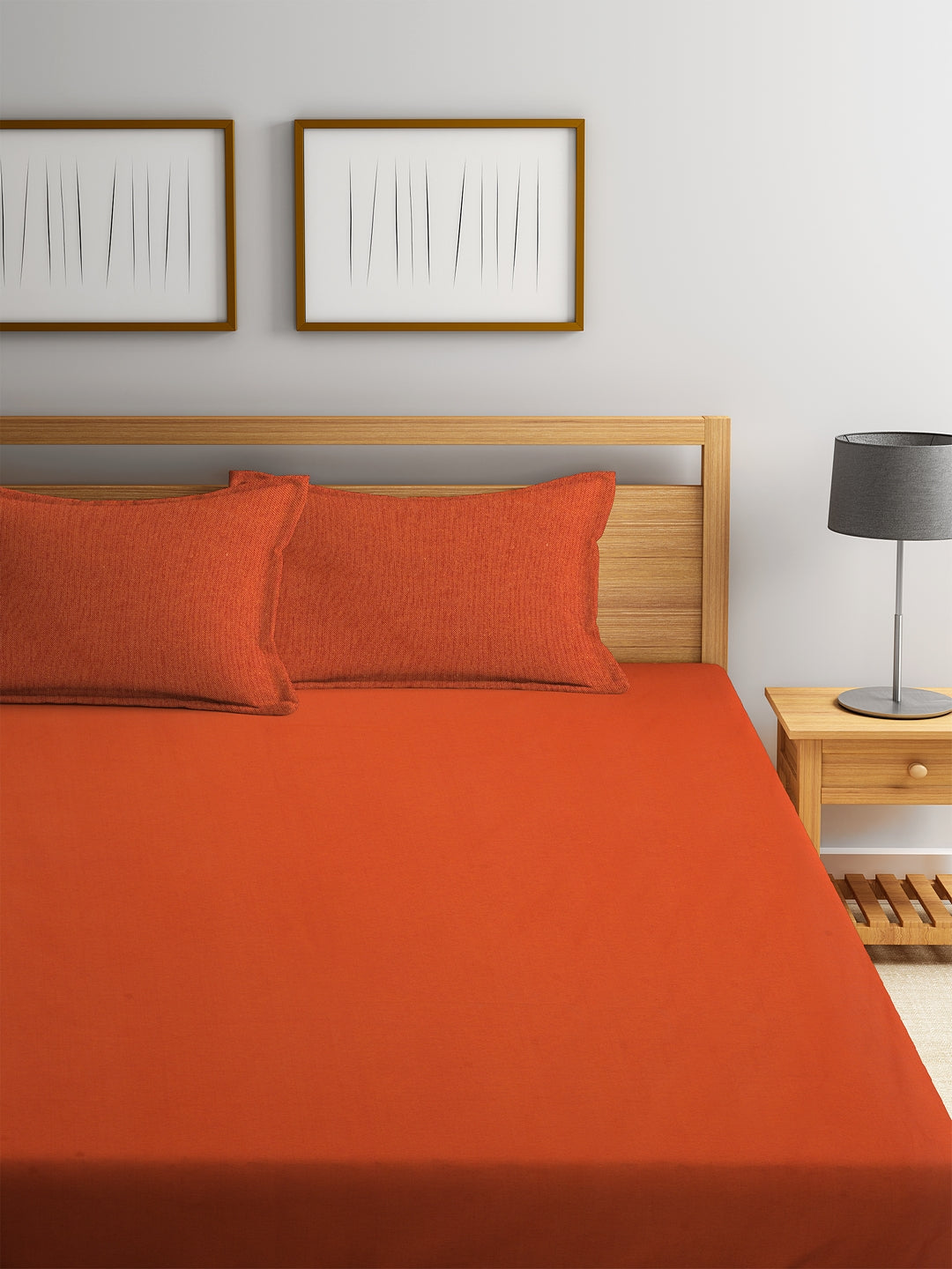 Set of 3 Premium Plain Cotton Double Bedcover Set, 1 Double Bedcover, with 2 Pillow Cover