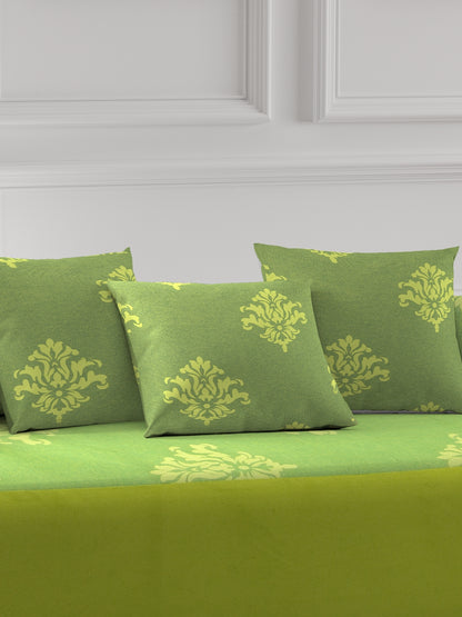 Mix n Match Cotton Abstract Design Green Color Diwan Set, 1 Diwan Sheet, 2 Bolster Cover, 3 Cushion Covers