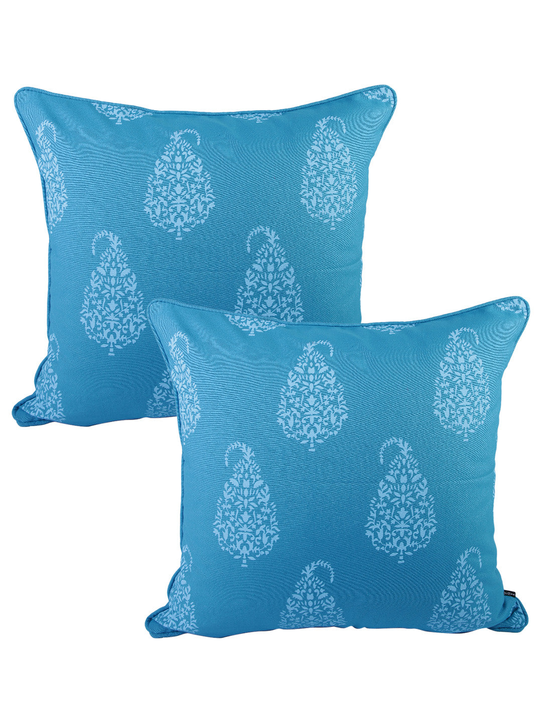 Soumya Turquoise 2 Pieces Blue & White Ethnic Motifs Pure Cotton Square Cushion Covers