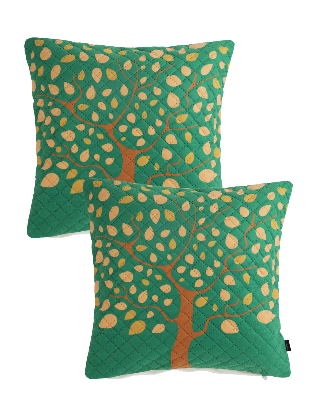 Soumya Green & Brown 2Pcs  Floral Velvet Square Cushion Covers