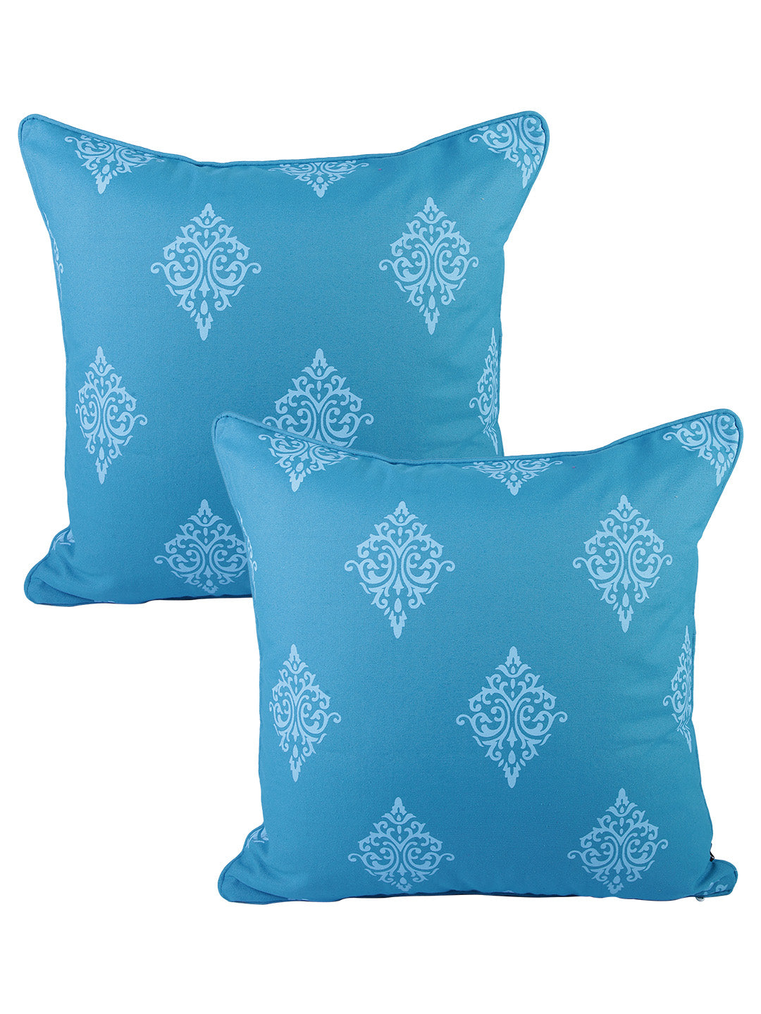 Soumya Turquoise 2 Pieces Blue & White Ethnic Motifs Pure Cotton Square Cushion Covers