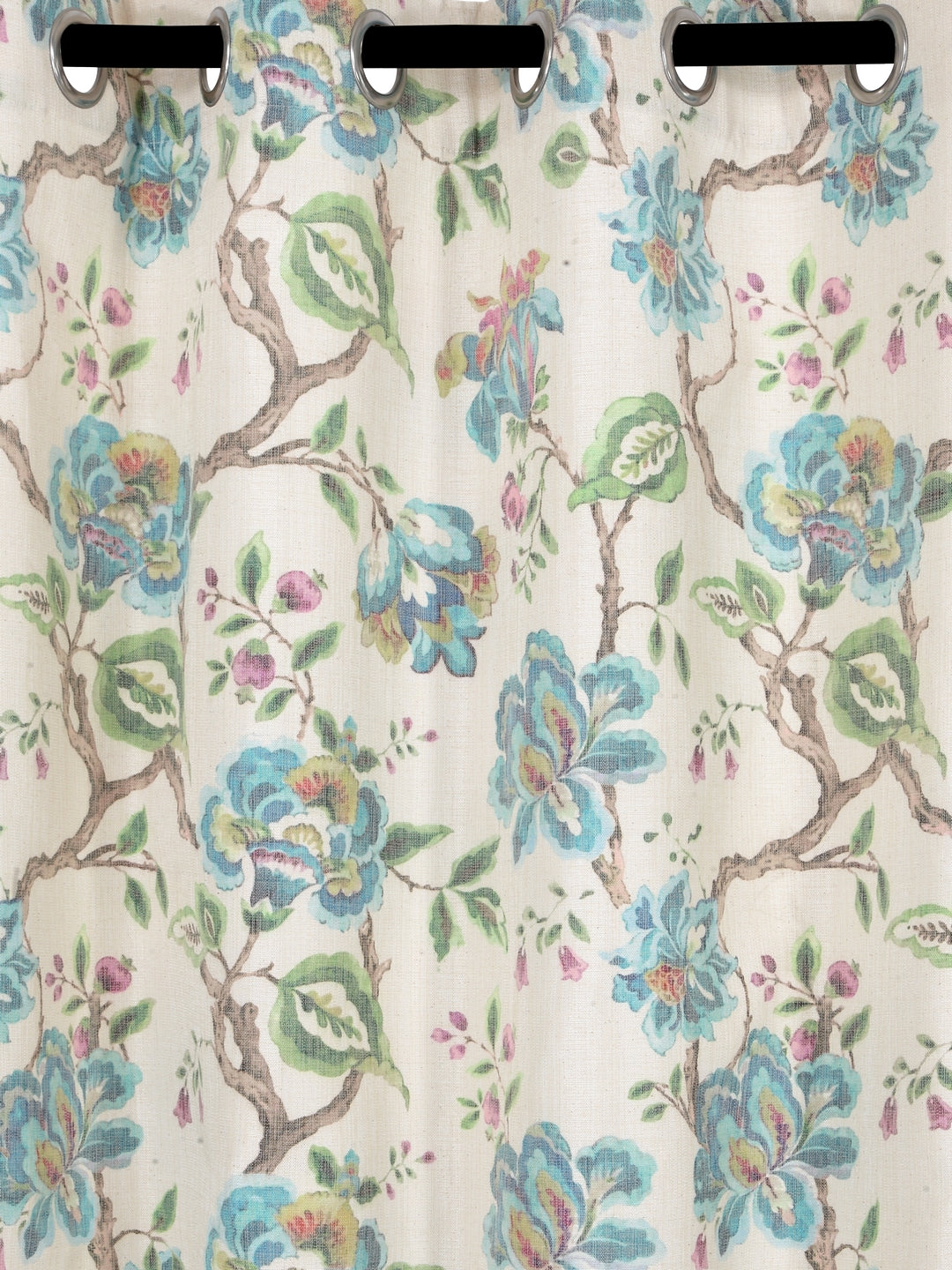 Soumya Floral Jute Digital Printed Premium Firozi Eyelet Curtain, Pack of 1