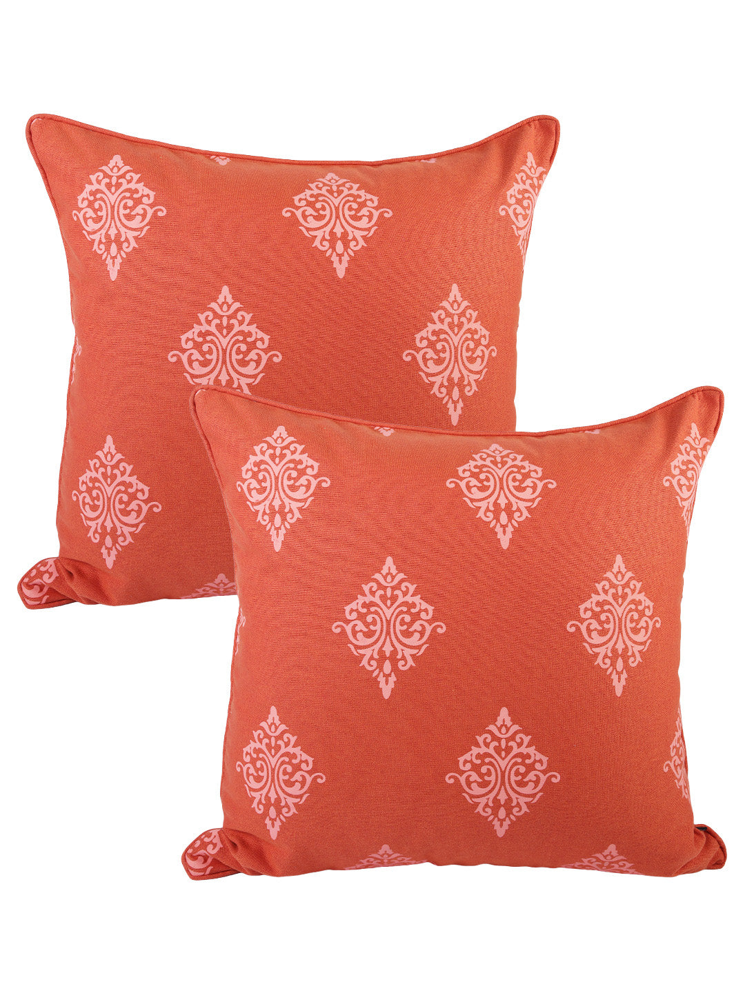 Soumya Orange & White Set of 2 Ethnic Motifs Square Cushion Covers