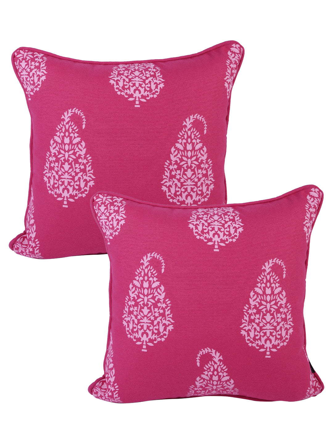 Soumya Pink & White 2 Pieces Ethnic Motifs Square Pure Cotton Cushion Covers