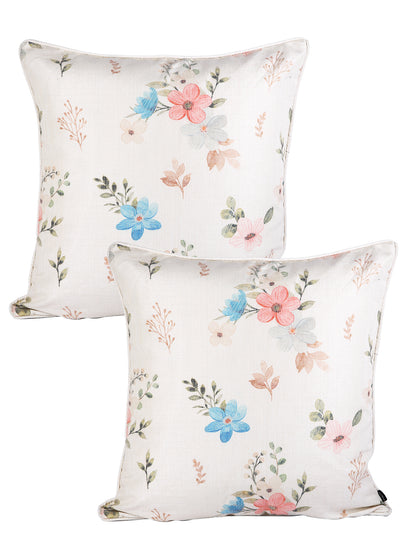 Soumya Peach-Coloured & Blue 2 Pcs Floral Square Cushion Covers