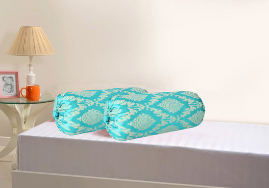 Premium Satin Abstract Design Bolster Cover (Turquoise), Pack of 2