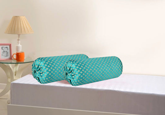 Premium Satin Abstract Design Bolster Cover (Turquoise), Pack of 2