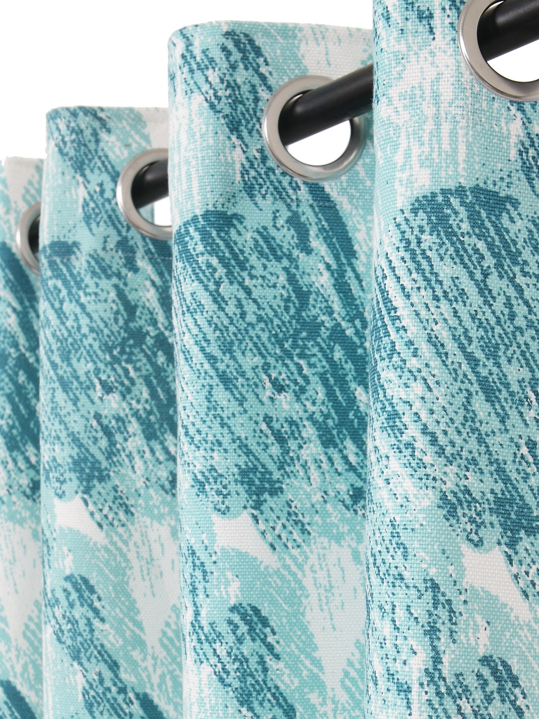 Soumya Cotton Abstract Design Firozi Color Eyelet Curtain, Pack of 1