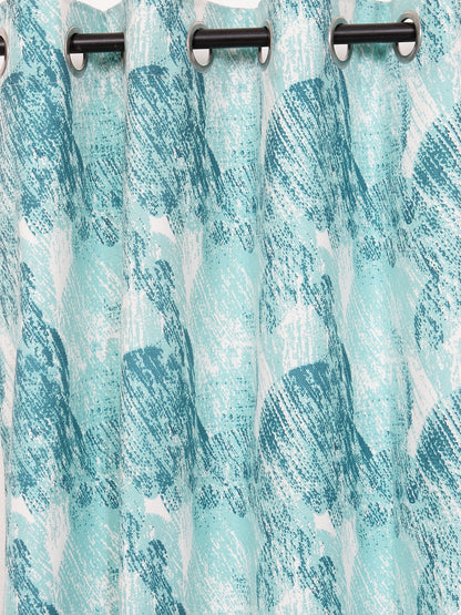 Soumya Cotton Abstract Design Firozi Color Eyelet Curtain, Pack of 1